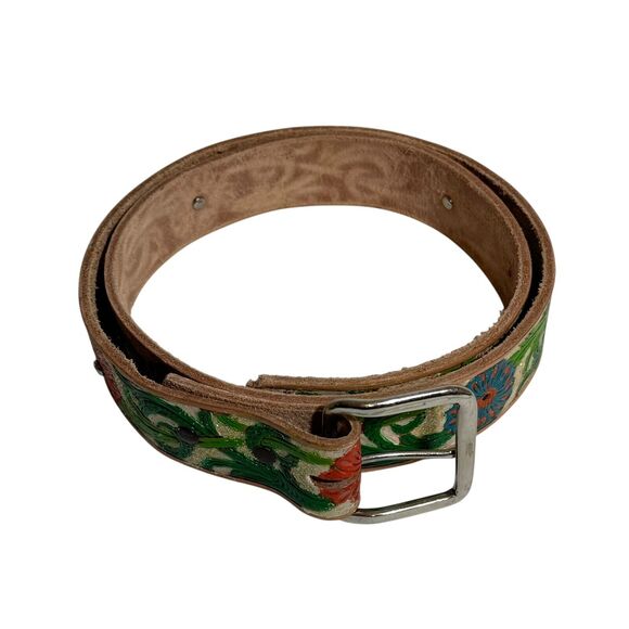 Handmade Leather Belt Floral Boho Colorful Boho Hippie Handmade - Picture 1 of 7